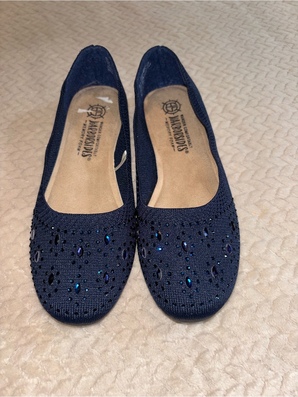 Harborsides Navy Crystal-Embellished Knit Ballet Flats